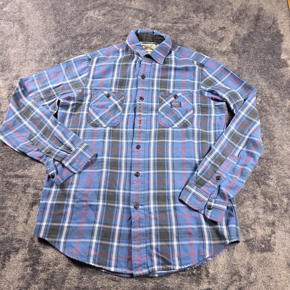 Polo Ralph Lauren Classic Blue Plaid Soft Flannel Work Shirt Mens M Lumberjack